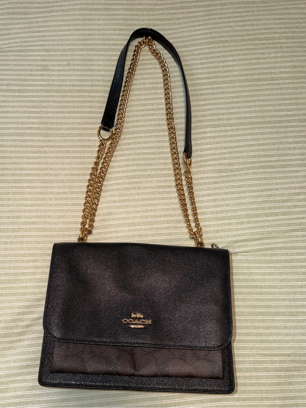 Coach Black Leather Shoulder Bag with Gold Chain Strap